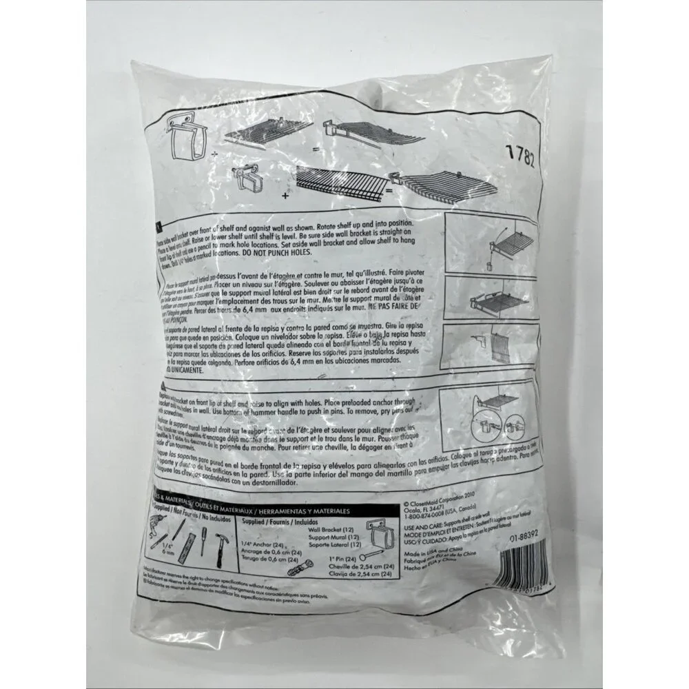 CLOSETMAID Side Wall Brackets 12 Pack 1782 With Mounting Hardware Drywall NEW
